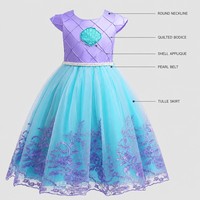Ensemble de robe de princesse petite sirène pour filles, Costume de cosplay, robe de bal en tulle matelassé en satin avec bandeau sceptre, 2-12 ans