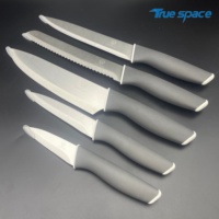 Ensemble de 5 couteaux de cuisine en acier inoxydable durables, avec manche antidérapant en TPR-PP, couteau de chef, couteau à pain, couteau utilitaire, couteau à éplucher, boîte cadeau