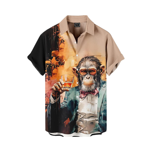 Lässige Kurzarm-Hawaii hemd für Herren Lustiger bedruckter Knopf für Summer Beach Party BBQ Strick-Cartoon-Muster-Stil - Product Image 1