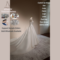 Gaun Pengantin A-Line Tanpa Tali Berhias Mutiara Kristal dan Manik-Manik pada Bagian Atas, Bahan Satin Tebal, Ukuran Besar, Gaun Pengantin Kustom Grosir Pabrik