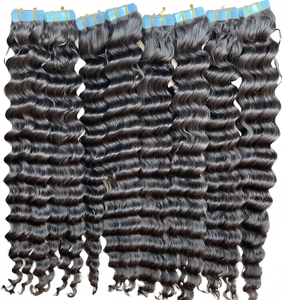 Extensiones de Cabello Humano con Cinta Adhesiva, Ondulado Profundo, Color Negro, Textura Natural, para Uso en Salón - Product Image 1
