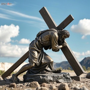 Religión Católica Cristiana Estatua de bronce Novena estación Tamaño real Jesús cae Tercera vez Famoso Jesús 14 Estación Escultura de latón - Product Image 3