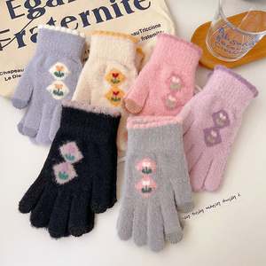 Gants chauds pour femmes Protection contre le froid Épaississement Tricoté en laine Fleur Tulipe Écran tactile Doigt - Product Image 2