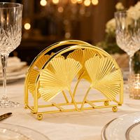 Porte-serviettes en fer doré en forme de feuille de Ginkgo, support de mouchoirs design arche pour table à manger, mariage, banquet, décoration de fête