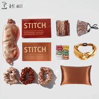 Ensemble cadeau de luxe en soie tissée 100% avec couleur et logo personnalisés - Utilisation à domicile et en hôtel - Taie d'oreiller, masque pour les yeux, chouchous pour cheveux et masque de sommeil