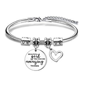 Vente chaude Personnalisé En Acier Inoxydable Femmes Dames Filles Gravé Lettres Amour <span class=keywords><strong>Pour</strong></span> <span class=keywords><strong>Toujours</strong></span> Coeur Pendentif Bracelet Bijoux - Product Image 1
