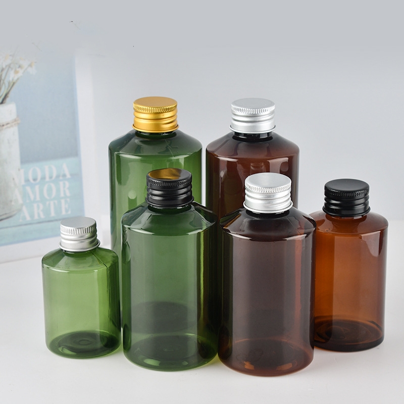 Темно-зеленая коричневая ПЭТ пластиковая 50ml100ml150ml200ml500ml бутылка для заправки тонера с золотой серебряной крышкой из оксида алюминия