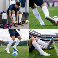 Calcetines de Fútbol Personalizados de Algodón Transpirable con Agarre Antideslizante y Bolsillo para Espinilleras para Hombre