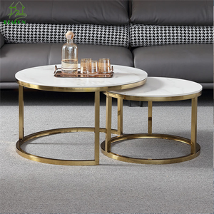 Modern <strong>White</strong> Black Living Room Center Marble Top Round Gold <strong>Nesting</strong> Coffee <strong>Table</strong> for Home - Product Image 4