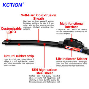 Essuie-glaces universels souples Kction en caoutchouc naturel avec garantie, 12 mois, 18 adaptateurs, pour la plupart des voitures, lame d'essuie-glace multi-plat - Product Image 2