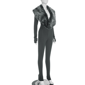 <span class=keywords><strong>Combinaison</strong></span> intégrale <span class=keywords><strong>Catwoman</strong></span> à manches longues, style Y2K Revival Hiver 2025, en fourrure, avec pieds à étriers et boucle pour les doigts - Product Image 3