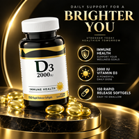 Capsules de vitamine D3 2000 UI sans gluten, favorisant la santé immunitaire et osseuse, 150 unités pour hommes et femmes
