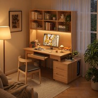 Bureau de travail moderne et durable en bois d'hévéa avec bibliothèque intégrée, couleur personnalisable, pour bureau à domicile, table d'écriture coulissante