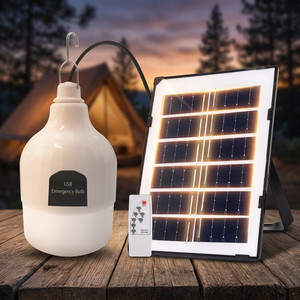 Ampoule LED rechargeable d'urgence avec télécommande, DC5V-6V 50W, diamètre 12cm, charge solaire, ABS+PP, 3600mAh avec panneau solaire 3W - Product Image 4