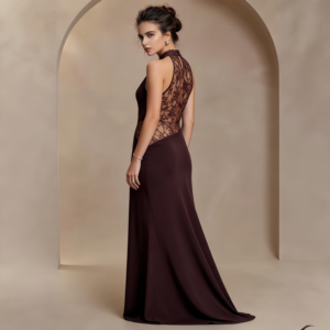 <span class=keywords><strong>Robe</strong></span> de soirée sirène en satin marron <span class=keywords><strong>chocolat</strong></span> avec encolure licou, <span class=keywords><strong>d</strong></span>écoupes en dentelle et col drapé, <span class=keywords><strong>robe</strong></span> de cérémonie, <span class=keywords><strong>robe</strong></span> longue pour invitée de mariage ou <span class=keywords><strong>demoiselle</strong></span> <span class=keywords><strong>d</strong></span>'<span class=keywords><strong>honneur</strong></span> - Product Image 4