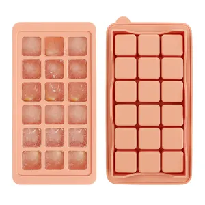 Homesun Silicone Square Shape Ice Maker Ice Cube Tray For Freezer With Lid And Bin