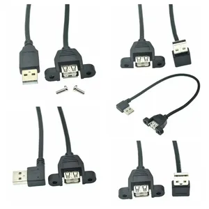 90 Degree Direction Up Down Left Right Angled USB 2.0 A Male Connector to Female Extension Cable With Panel Mount Hole 25cm 50cm