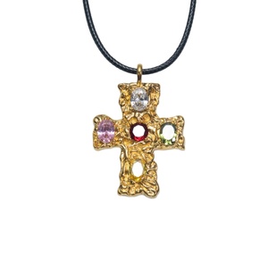 Women's European and American Style Trendy Necklace 18K Copper Hammered Cross with Zircon Pendant Bamboo <b>Chain</b> Colorfast Jewelry - Product Image 5