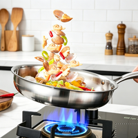 Poêle à frire FLEY en acier inoxydable non revêtue, compatible induction, gaz et électrique, pour la cuisine domestique