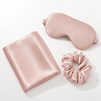 Ensemble 100% pure soie de mûrier, taie d'oreiller et masque de nuit en soie brodée sur mesure, et chouchou en soie.