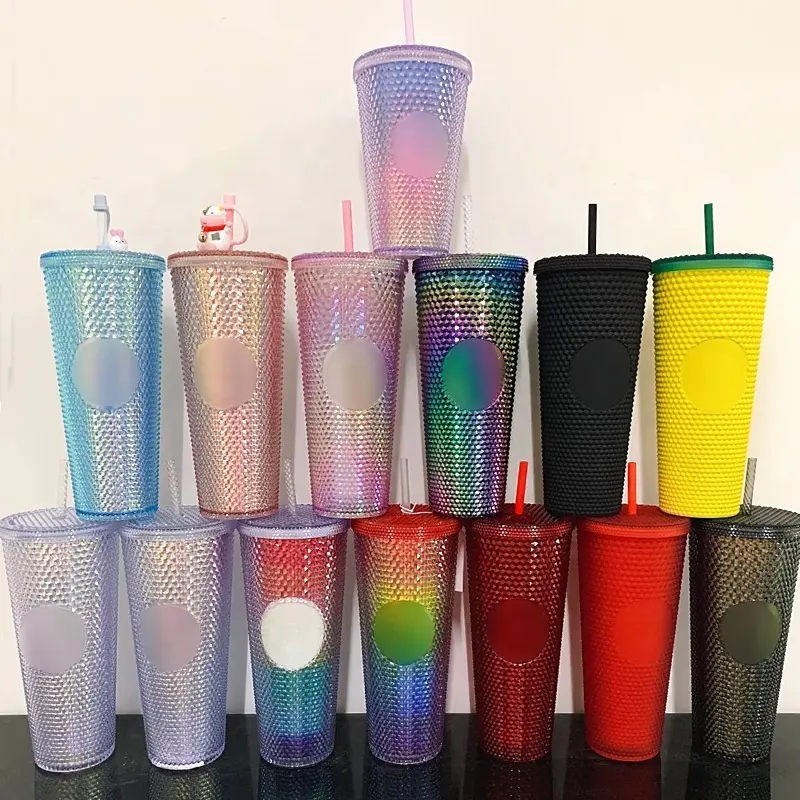 2023 Sell Well Plastic Studded Tumbler Accept Custom Reusable Double Wall Cold Color Changing Cup With lid and straw