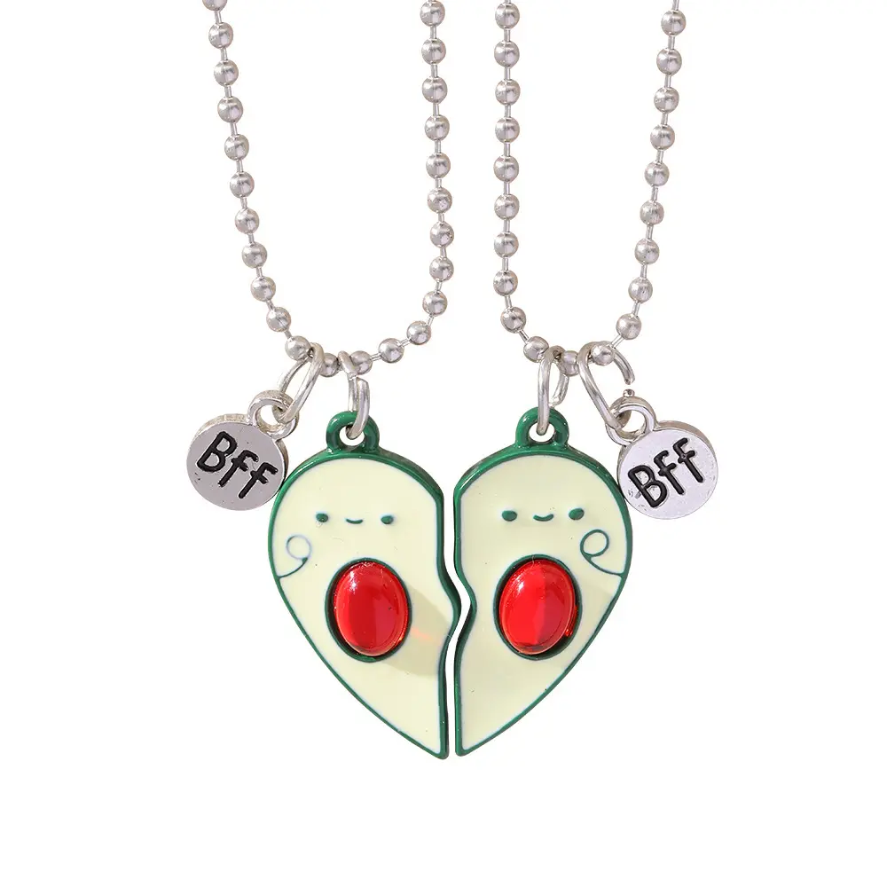 Simple Cute Avocado Pendant Necklaces for Women Girls Green Love Heart Splice Necklace Best Friend BFF Jewelry Accessories