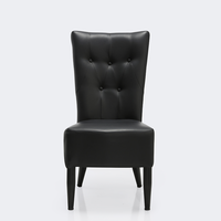 Chaise de salle à manger à dossier haut pour restaurant et hôtel, chaise rembourrée capitonnée en cuir PU noir, pieds en bois massif