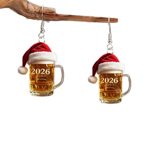 Brincos de Plástico em Formato de Taça de Vinho, Acrílico Plano, Decorações de Feriado, Dia dos Namorados, Rosa, Chapéu de Papai Noel - Mais Vendidos - Product Image 1