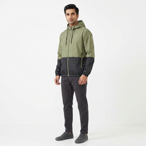 Custom <b>Men's</b> <b>Lightweight</b> Canvas Windbreaker <b>Jacket</b> with Stand Collar Hooded Design Pockets for Outdoor Wind & <b>Rain</b> Protection - Product Image 1