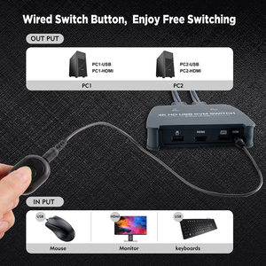 VCOM Built-in USB <strong>HDMI</strong> Cable 4K <strong>HDMI</strong> <strong>KVM</strong> <strong>Switch</strong> with External Button for Dual PC to Keyboard Mouse - Product Image 2