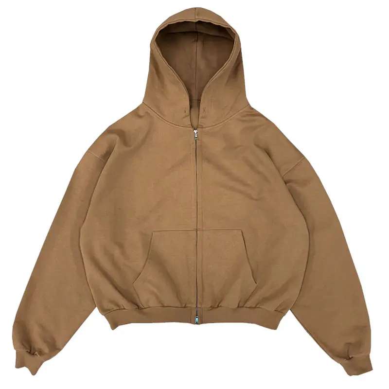 HD729 custom 100% cotton french terry heavyweight hoodies high quality oversized drop shoulder cropped full zip up hoodie