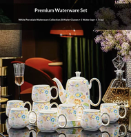 Service à café et à thé en céramique florale européenne, peint à la main, bord doré, théière en porcelaine, tasses, plateau de service, thé de l'après-midi