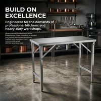 Mesa de Trabajo Plegable Comercial de Acero Inoxidable HM, Modelo FWS60, 300 Libras, Ahorro de Espacio, Tamaño Personalizado 201 304, Resistente al Óxido, Fácil de Usar