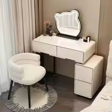 Meja Rias Desain Mewah Modern 60cm dengan Cermin LED Krim Kayu Lemari Rias Apartemen Kecil Kamar Tidur Utama Penggunaan Sekolah - Product Image 3