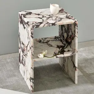 Italy Luxury Furniture Calacatta Viola Bella Bedside Table High End Marble Bed Side Table