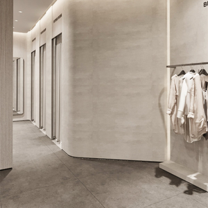 Estante de exhibición minimalista moderno para tienda de telas, Mostrador de ropa de madera personalizado, diseño elegante, muebles para tienda de ropa - Product Image 3