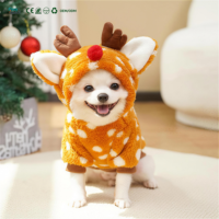 Mignon sweat à capuche de Noël en polaire douce pour animaux de compagnie, costume chaud avec anneau en D pour petits chiens et chats, idéal pour les fêtes de fin d'année
