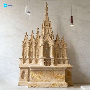 Grand Autel Religieux d'Église Intérieur <span class=keywords><strong>en</strong></span> Pierre Naturelle Sculptée à la Main, <span class=keywords><strong>Table</strong></span> d'Altar Catholique <span class=keywords><strong>en</strong></span> Marbre pour la Prière - Product Image 6