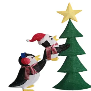 72-inch Penguin Climbing Christmas Tree Fabric Iron Art LED Holiday Home Decoration Outdoor Garden Ornament 2025 New Year Gift