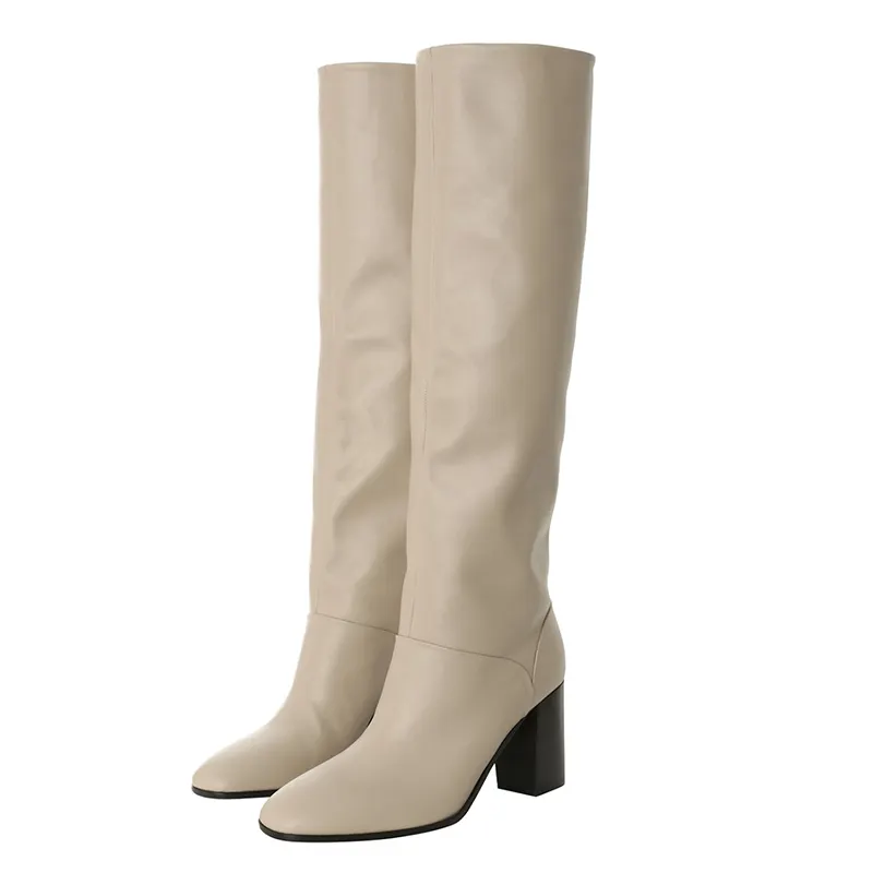 Designer Soft Leather Square Heel Winter Long Dress Custom Knee High Boots For Women