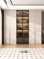 Armoire blanche moderne en verre et métal avec poignées, armoire à portes battantes, meuble de chambre à coucher
