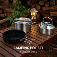 Set Peralatan Masak Camping Stainless Steel Portabel, Wajan Anti Lengket, Panci Sup, Perlengkapan Masak Outdoor untuk Tur Mengemudi Sendiri, Hiking, Piknik