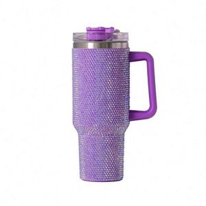 Hot-Selling <b>40Oz</b> Stainless Steel <b>Tumbler</b> <b>With</b> Rhinestone Vacuum <b>Handle</b> for Coffee or Ice Durable Metal Coffee Mug - Product Image 3