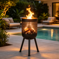 Brasero d'extérieur facile à nettoyer, 40 pouces de haut, à bois, avec barbecue intégré pour jardin, patio et piscine