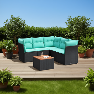 Set Divano da Esterno in Polyrattan Nero con Cuscini, Arredamento da Giardino 6 Posti, Design Contemporaneo - Product Image 2