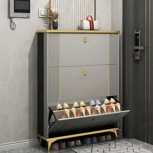 Luxury Factory Direct Selling 24cm Double Layers Wooden Shoe Rack Design Freestanding Shoe Rack Cabinet For Home Living Room