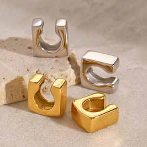 Geometric <b>Clip</b>-On Earrings Stainless Steel Gold <b>Silver</b> Minimalist Design For Everyday Wear - Product Image 3