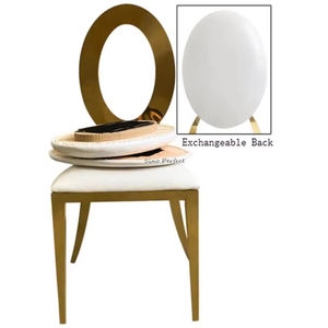 Meilleures ventes de chaises de banquet de mariage en métal pour événements de restauration, chaises de salle à manger en acier inoxydable, blanc or - Product Image 1