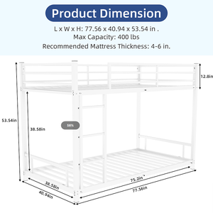 Двухъярусная кровать в стиле модерн середины века, регулируемая, металлическая, с двумя односпальными кроватями, усиленная металлическая решетка для взрослых, детей и подростков - Product Image 6