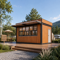 Moderner Vorgefertigter Holzoptik-Verkaufskiosk Modularer Kaffeestand mit Servicetresen